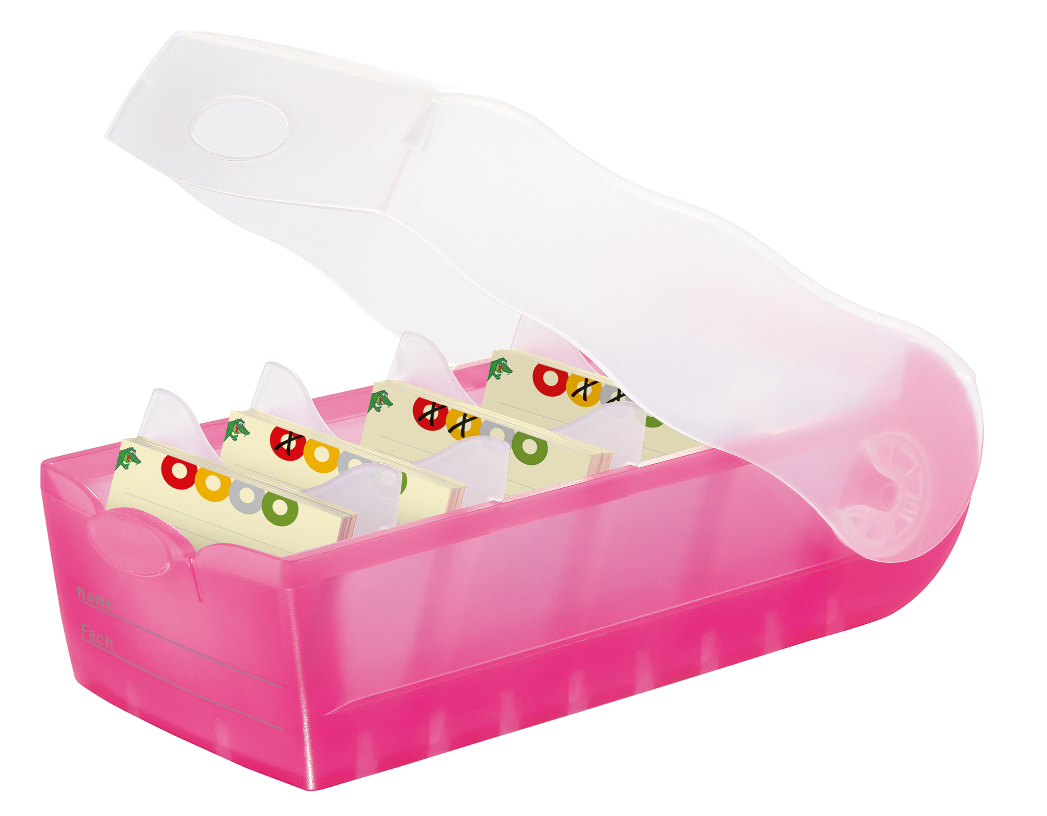 Karteibox CROCO A8, transl.-pink mit 5 Stützen und 100 Karten HAN