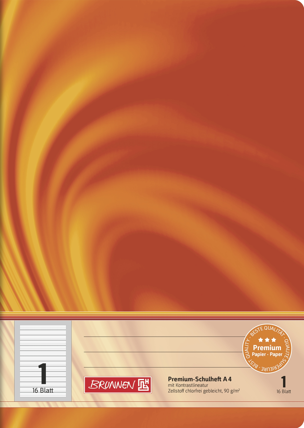 Schulheft Premium Vivendi A4 Lineatur 1 | 16 Blatt, orange