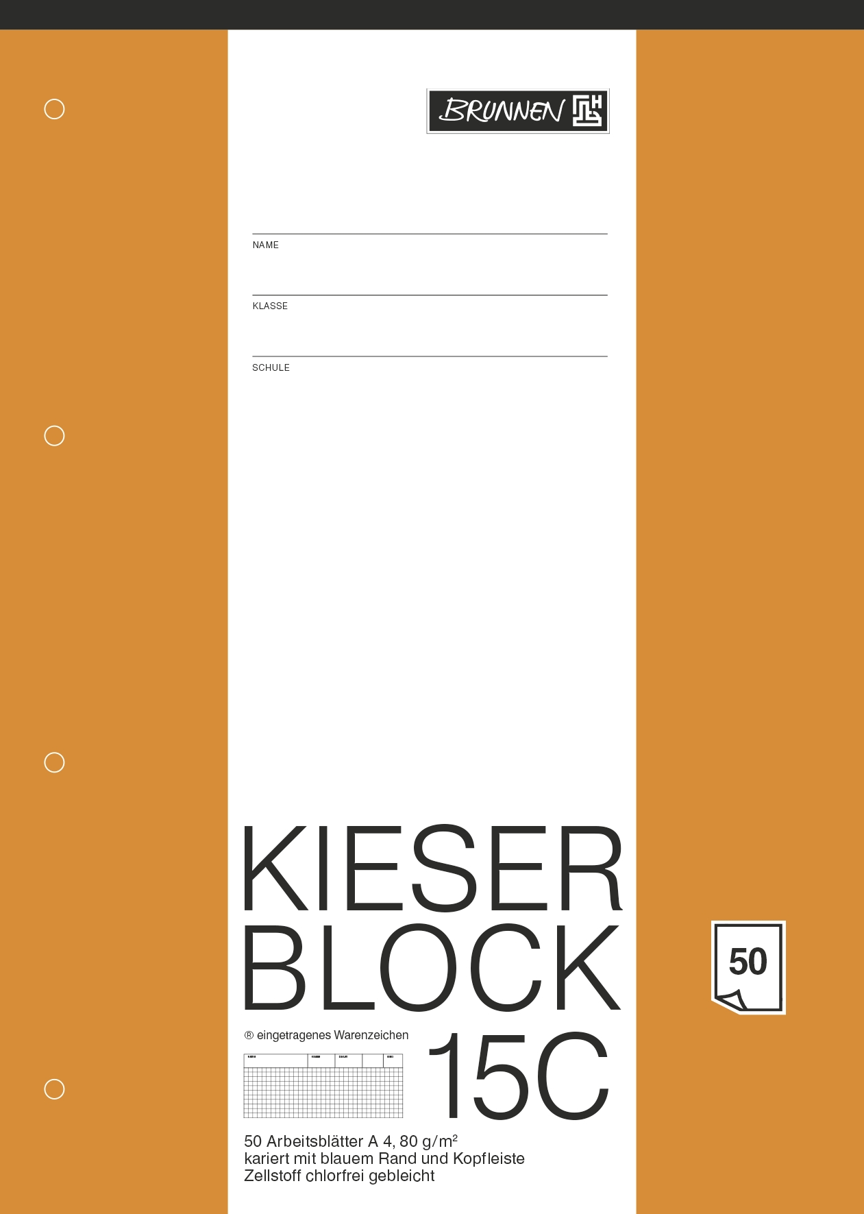Kieserblock  kariert  A4  50Bl   BRUNNEN